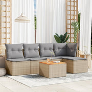 6-piece Lounge Set with cushions poly rattan beige