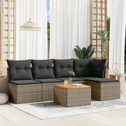6-piece Lounge Set with Cushions Poly Rattan Grey