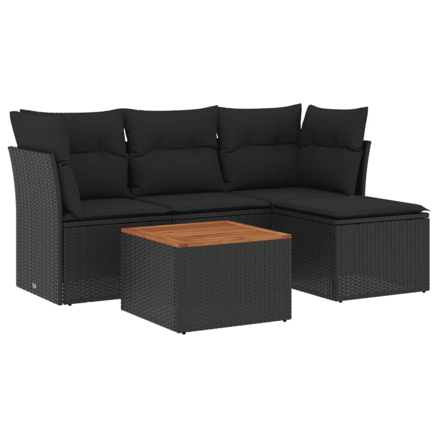 5-Delige Loungeset Met Kussens Poly Rattan Zwart