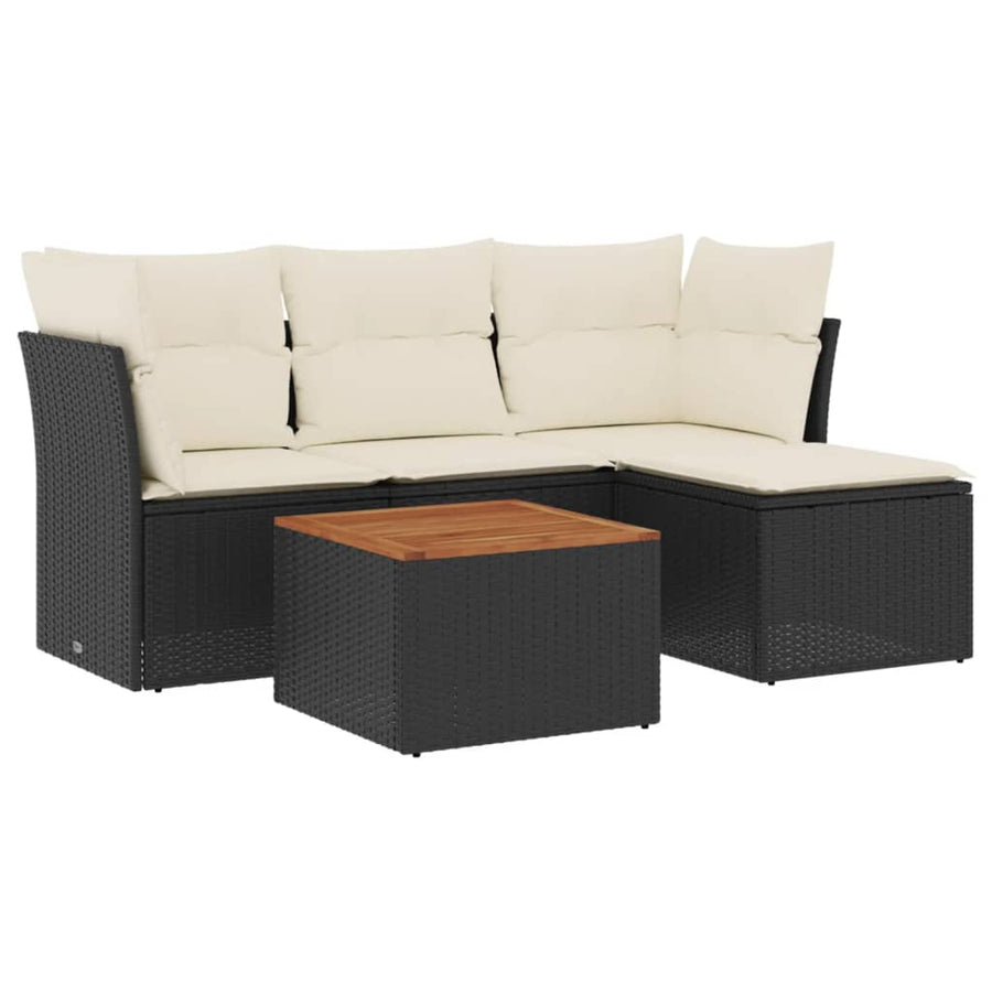5-Delige Loungeset Met Kussens Poly Rattan Zwart