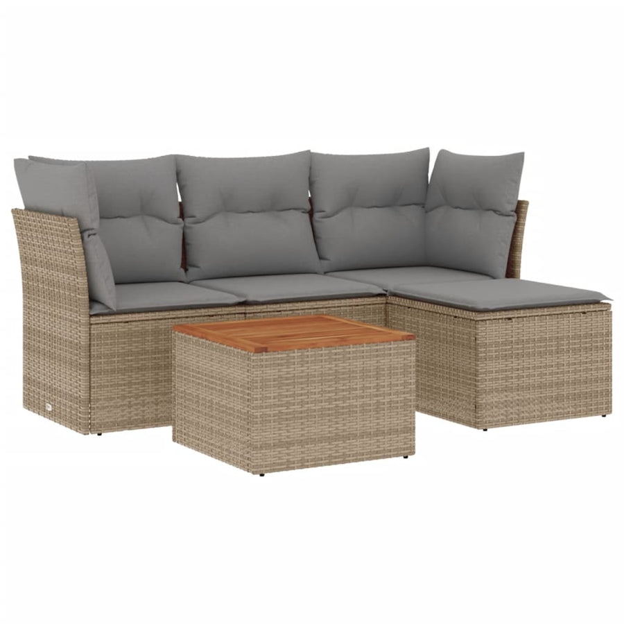 5-Delige Loungeset Met Kussens Poly Rattan Beige