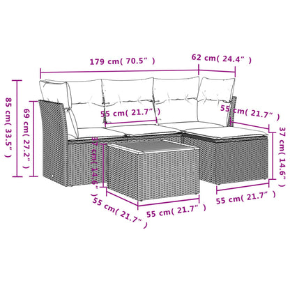 5-Delige Loungeset Met Kussens Poly Rattan Grijs