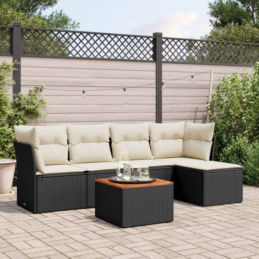 6-Delige Loungeset Met Kussens Poly Rattan Zwart