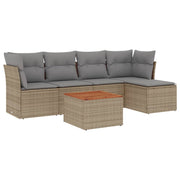 6-piece Lounge Set with cushions poly rattan beige