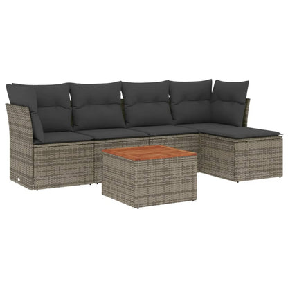 6-Delige Loungeset Met Kussens Poly Rattan Grijs
