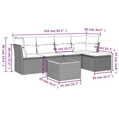 6-Delige Loungeset Met Kussens Poly Rattan Grijs