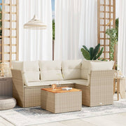 5-piece Lounge Set with Cushions Poly Rattan Beige