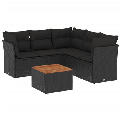 6-Delige Loungeset Met Kussens Poly Rattan Zwart