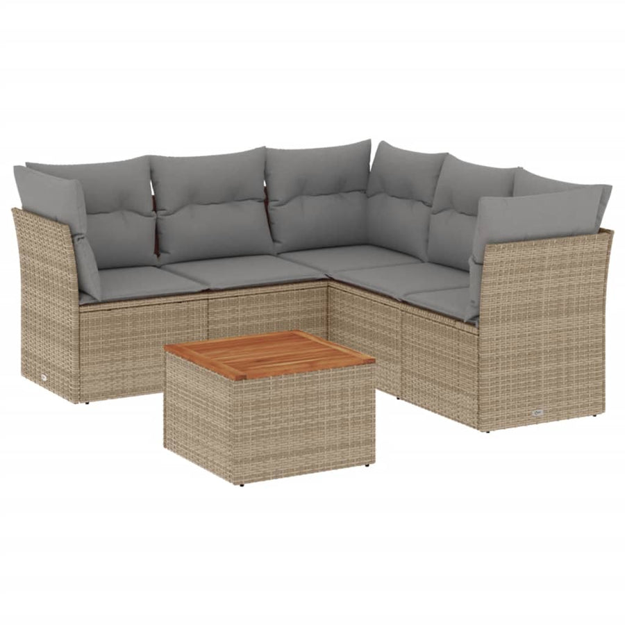 6-Delige Loungeset Met Kussens Poly Rattan Beige