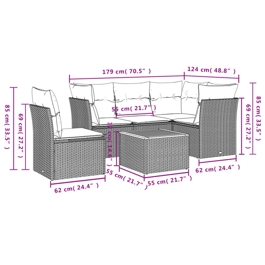 6-Delige Loungeset Met Kussens Poly Rattan Zwart