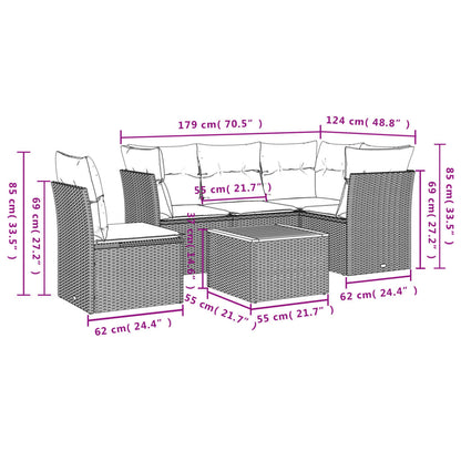 6-delige Loungeset met kussens poly rattan beige