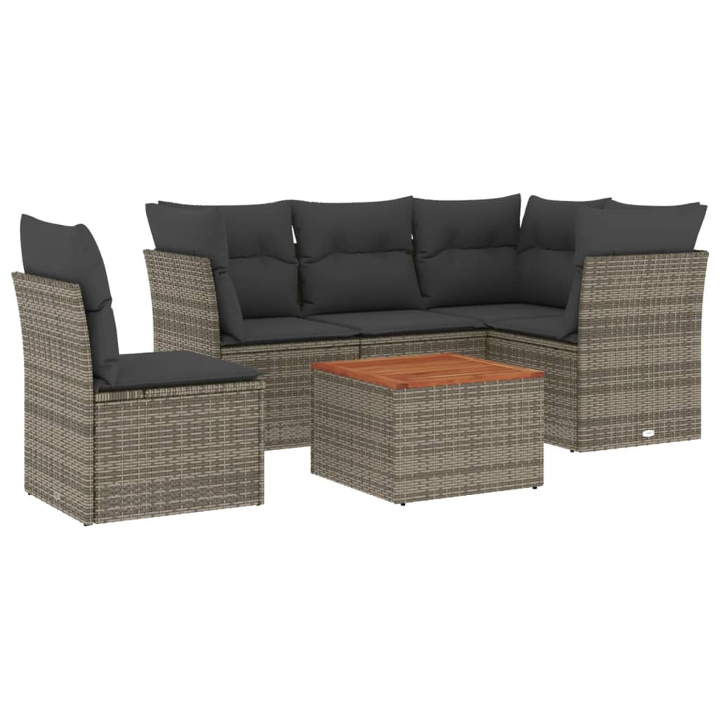 6-Delige Loungeset Met Kussens Poly Rattan Grijs