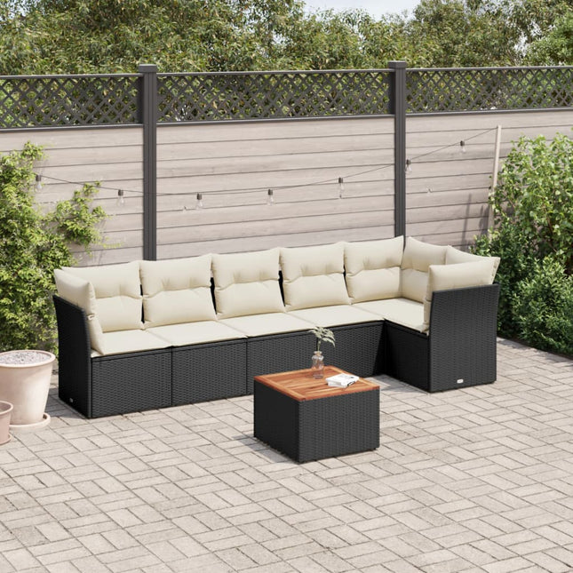 7-Delige Loungeset Met Kussens Poly Rattan Zwart