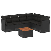 7-piece lounge set with cushions poly rattan black