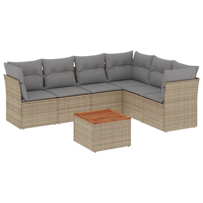 7-Delige Loungeset Met Kussens Poly Rattan Beige