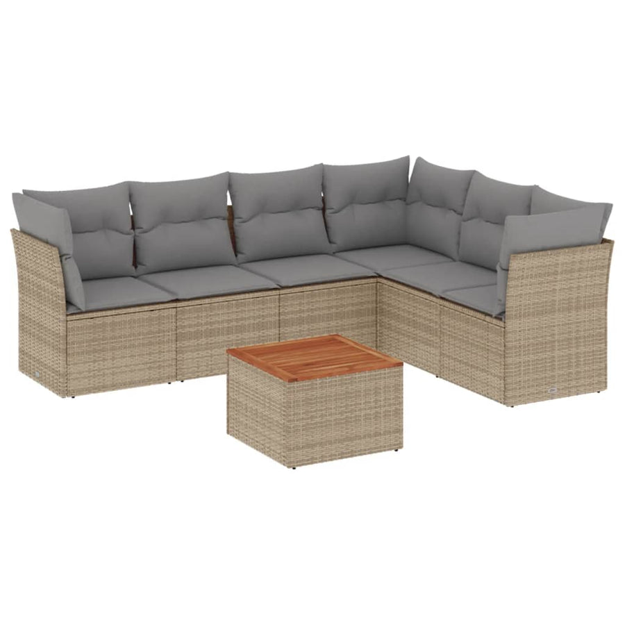 7-Delige Loungeset Met Kussens Poly Rattan Beige