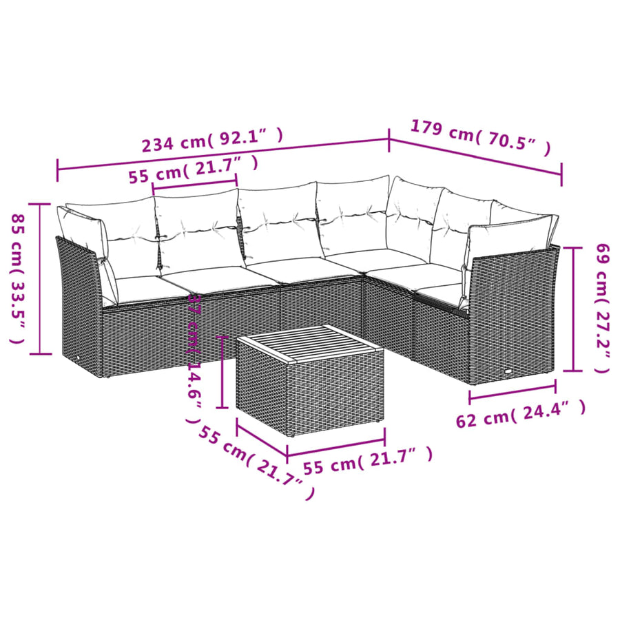 7-Delige Loungeset Met Kussens Poly Rattan Beige