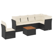 7-piece lounge set with cushions poly rattan black