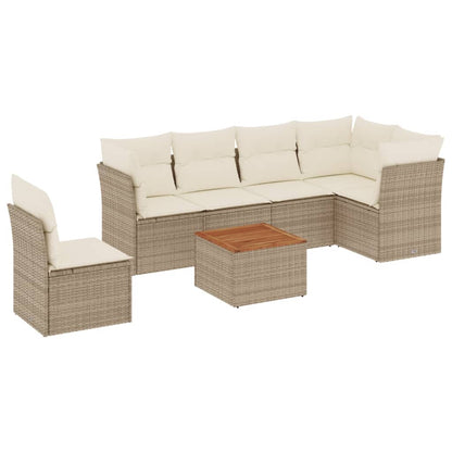 7-Delige Loungeset Met Kussens Poly Rattan Beige