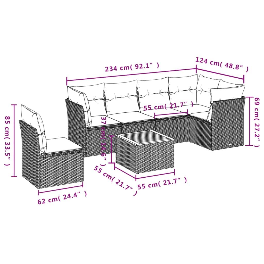 7-Delige Loungeset Met Kussens Poly Rattan Beige