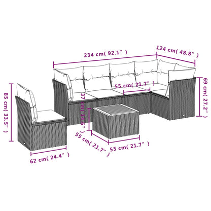 7-Delige Loungeset Met Kussens Poly Rattan Beige
