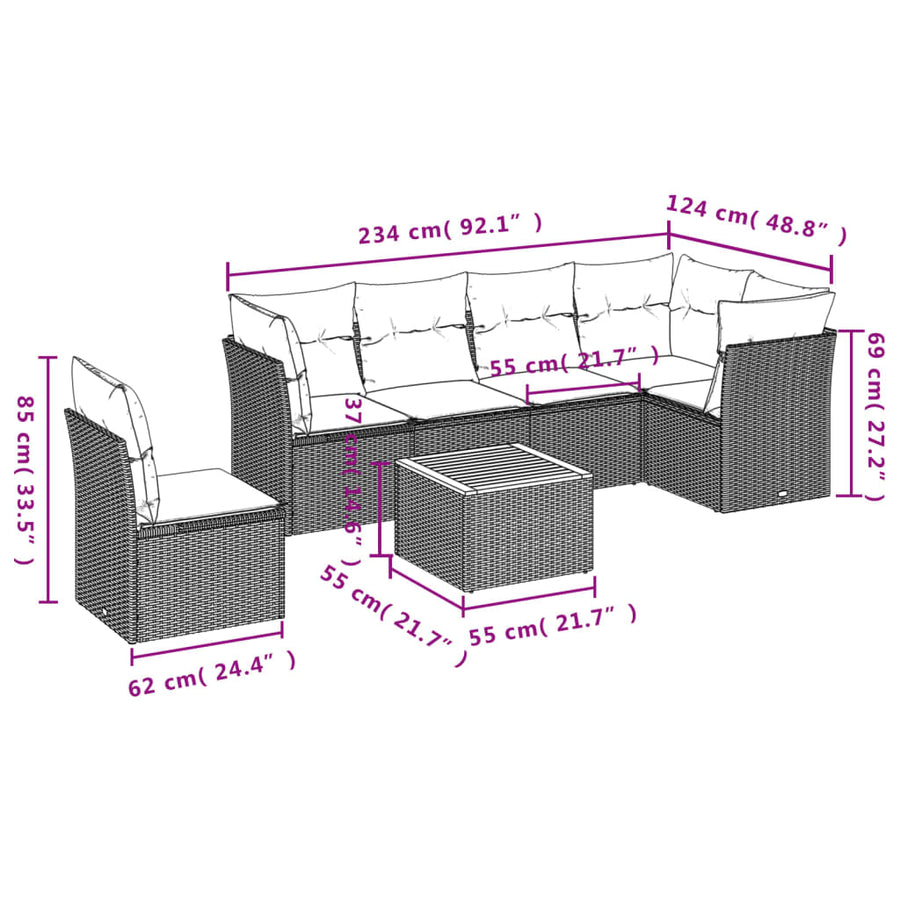 7-Delige Loungeset Met Kussens Poly Rattan Beige