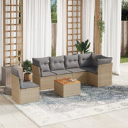7-piece Loungeset with cushions poly rattan beige