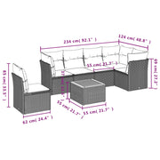 7-piece Lounge Set with Cushions poly rattan grey