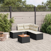 6-piece Lounge Set with cushions poly rattan black