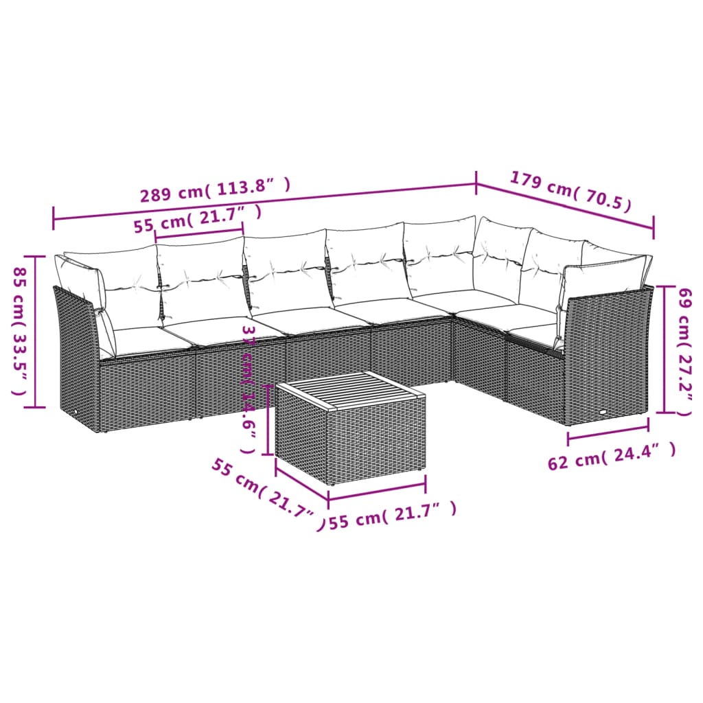 8-Delige Loungeset Met Kussens Poly Rattan Zwart