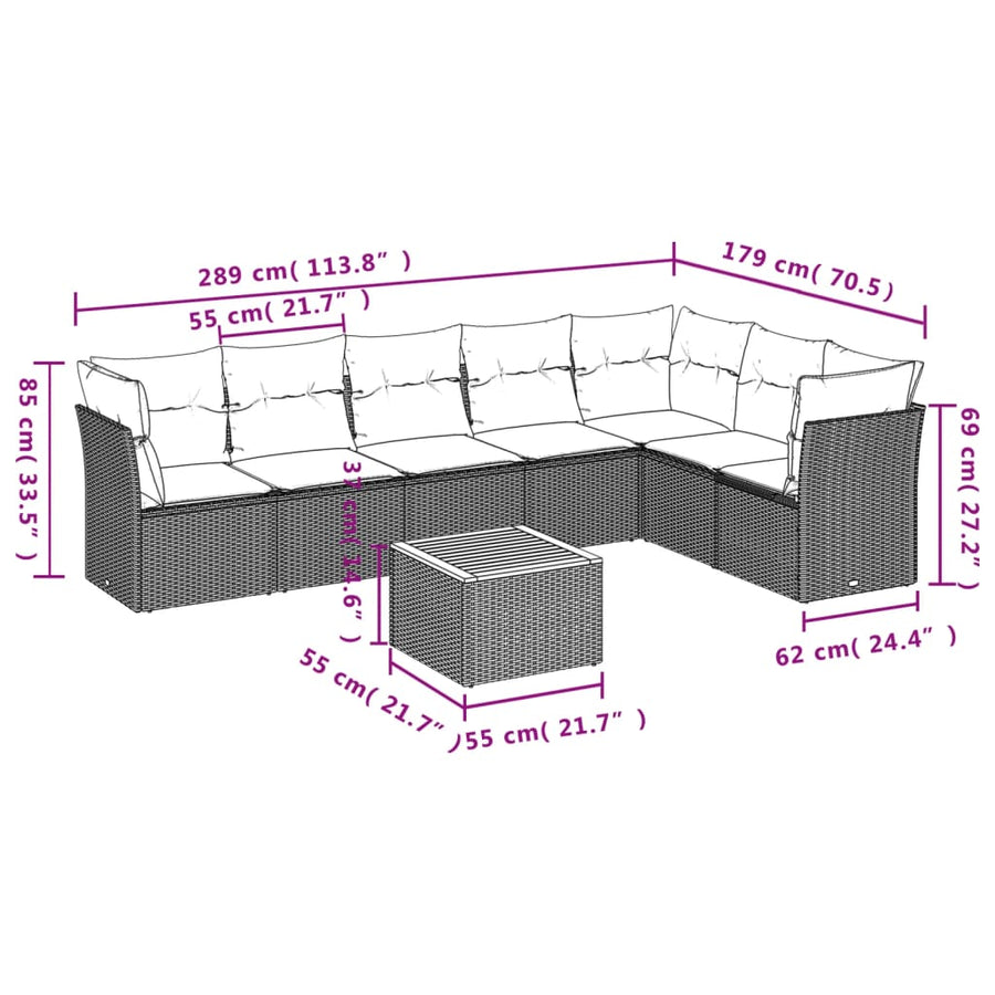 8-Delige Loungeset Met Kussens Poly Rattan Zwart