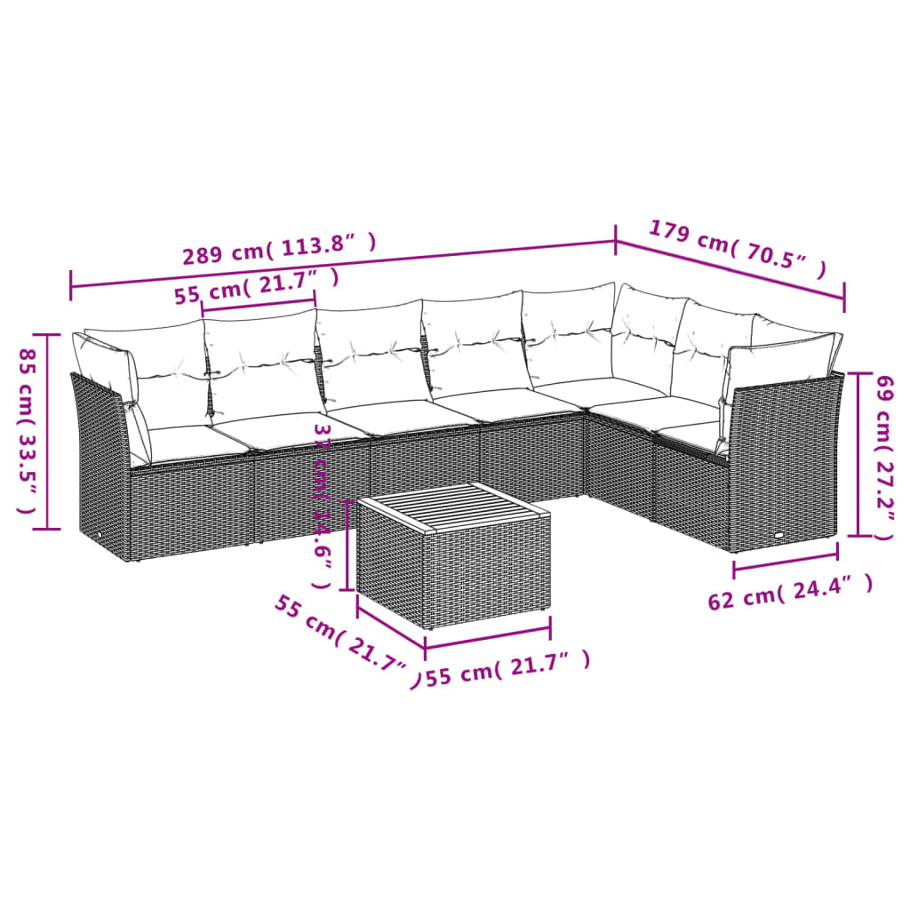 8-Delige Loungeset Met Kussens Poly Rattan Grijs