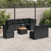 Loungeset 9-delig poly rattan zwart met kussens