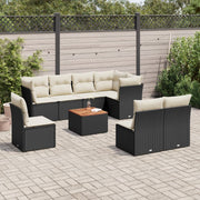 9-piece Lounge Set with cushions poly rattan black
