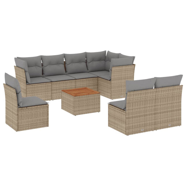 9-Delige Loungeset Met Kussens Poly Rattan Beige