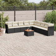 Loungeset 10-delig poly rattan zwart