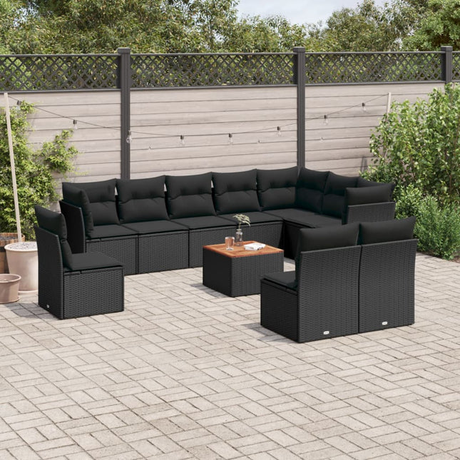 -Delige Loungeset Met Kussens Poly Rattan Zwart