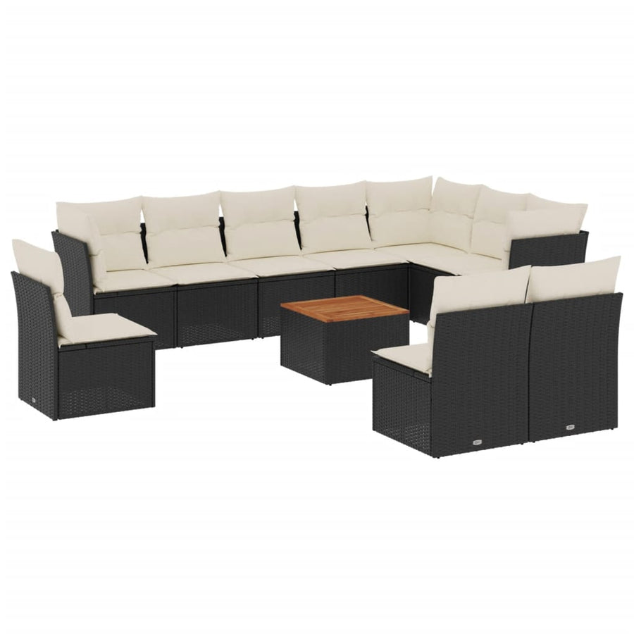 -Delige Loungeset Met Kussens Poly Rattan Zwart en crème