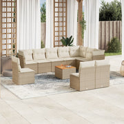 Tuinset 11-delig poly rattan beige met kussens