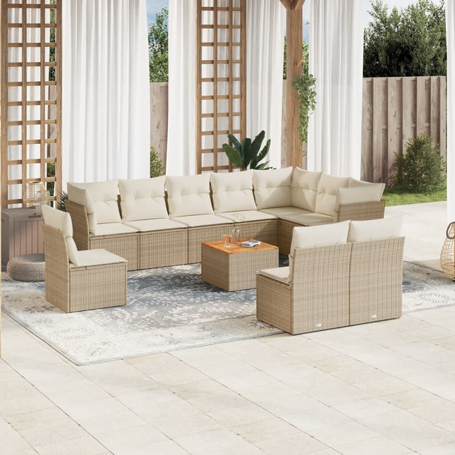 -Delige Tuinset Met Kussens Poly Rattan Beige beige and cream