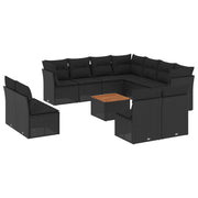 12-piece lounge set with cushions poly rattan black