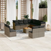 Loungeset 12-delig poly rattan grijs