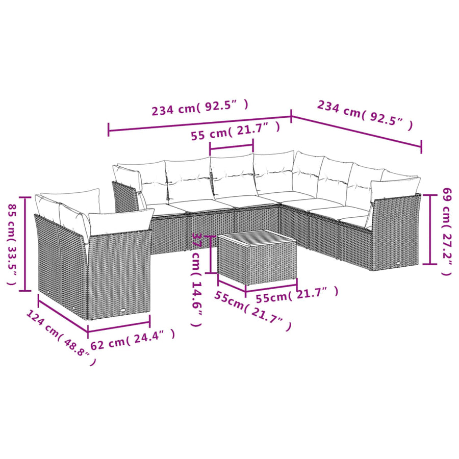 10-Delige Loungeset Met Kussens Poly Rattan Zwart