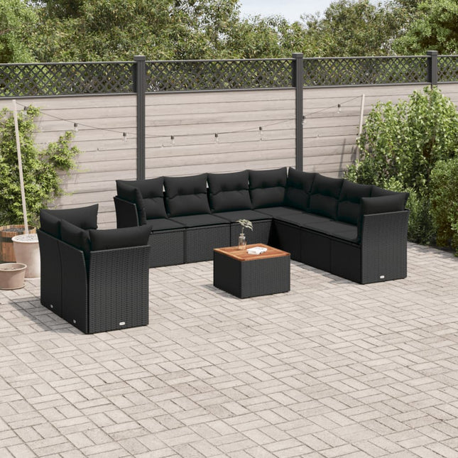 10-Delige Loungeset Met Kussens Poly Rattan Zwart