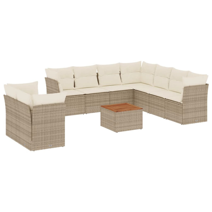 10-delige Loungeset met kussens poly rattan beige beige and cream