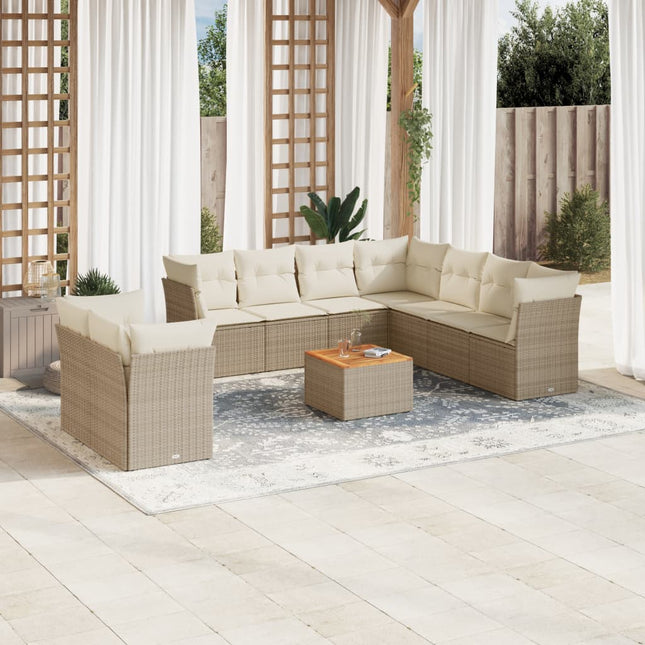 10-delige Loungeset met kussens poly rattan beige beige and cream