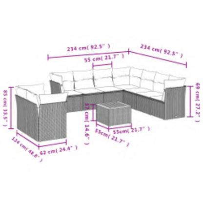 10-Delige Loungeset Met Kussens Poly Rattan Beige