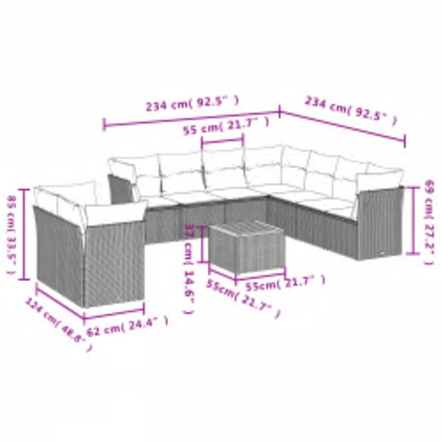 10-Delige Loungeset Met Kussens Poly Rattan Beige