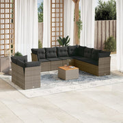 Loungeset 10-delig poly rattan grijs