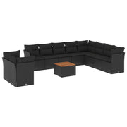 11-piece Lounge Set with Cushions Poly Rattan Black
